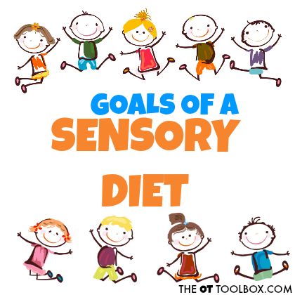 the words, goals of a sensorory diet are written in orange and blue