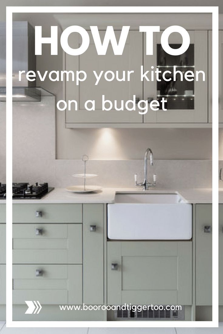 a white kitchen with the words how to reamp your kitchen on a budget