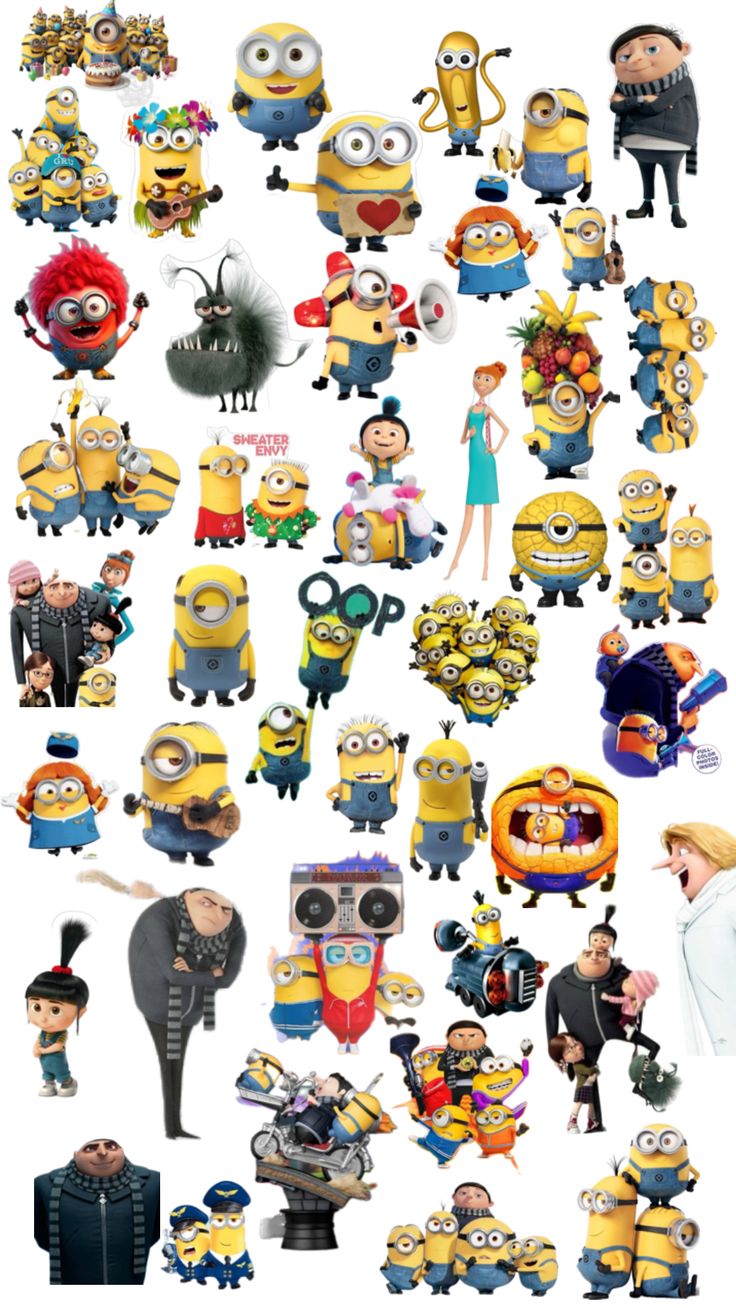 a bunch of cartoon characters that are all grouped together