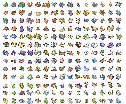 an image of different types of pokemons on a white background, with the same color as