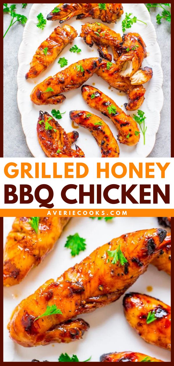 grilled honey bbq chicken on a white plate