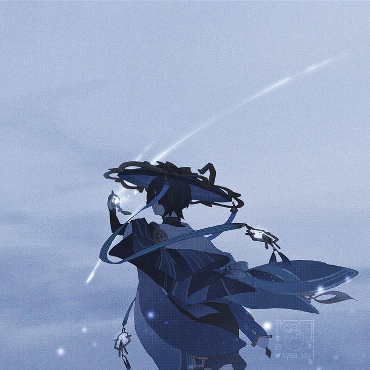 an animated image of a woman with long hair and blue dress, flying through the air