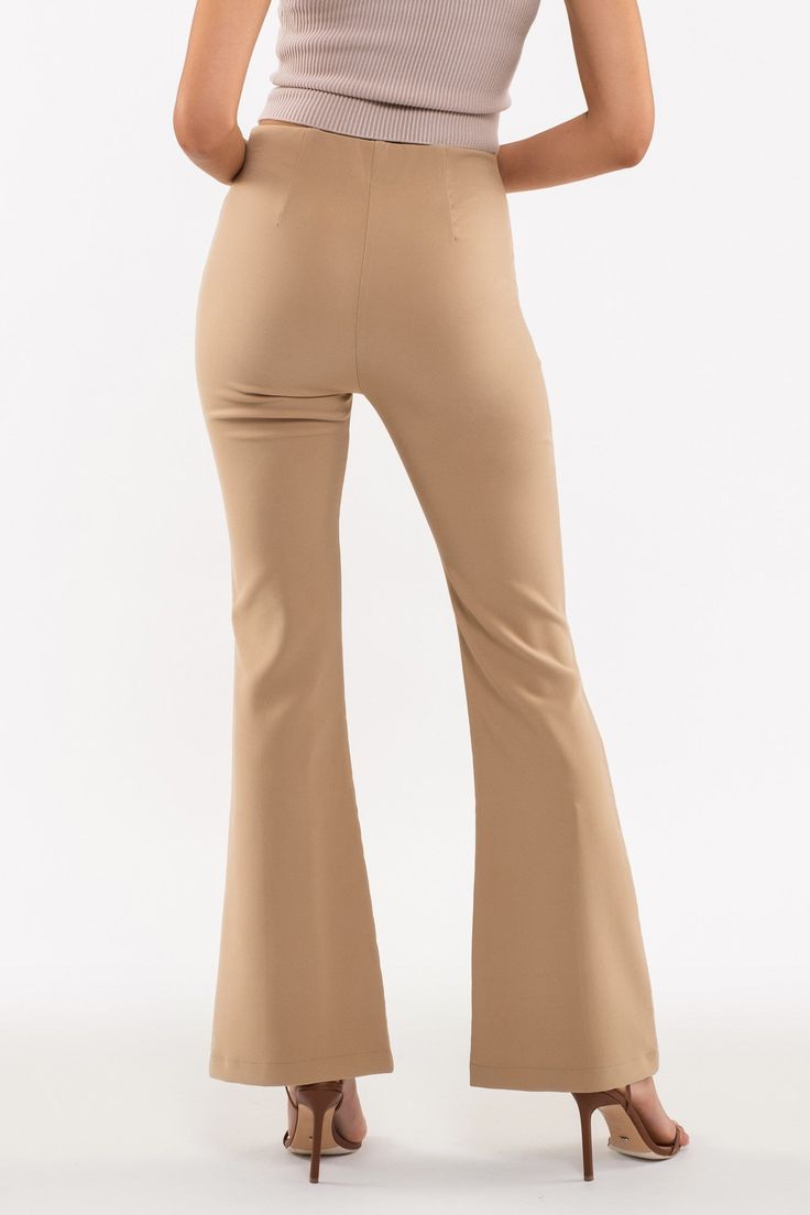 Look and feel your best with Back to Business Pants: finely tailored with a high waist and subtle bell bottom, they provide elegant movement and an elevated silhouette. Crafted from the highest quality fabrics with a flattering elastic waistband and sophisticated front seam detail, these trousers will have you looking and feeling your best. Due to monitor differences, actual colors and/or patterns may vary slightly from online. MATERIAL: 100% POLYESTER Please Check Measurements in pics below. Ha Chic Fitted Wide Leg Pants With Flared Hem, Chic High Waist Flares For Night Out, Chic High-waist Flares For Night Out, Formal Stretch Wide-leg Bottoms, Elegant Fitted Wide Leg Pants With Flared Hem, Elegant Flares For Night Out, Chic Flared Hem Flares For Work, Chic Flares With Flared Hem For Work, Stretch Flared Hem Pants For Night Out