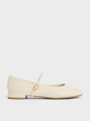 Chalk Round-Toe Mary Janes | CHARLES & KEITH Luxury Mary Jane Ankle Strap Flats, Luxury Chic Almond Toe Mary Janes, Luxury Elegant Mary Janes For Spring, Luxury Mary Jane Closed Toe Flats, Luxury Classic Mary Janes With Almond Toe, Luxury White Mary Janes For Women, Luxury White Round Toe Ballet Flats, Church’s White Shoes, Elegant Flat Shoes White