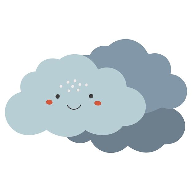 two clouds with faces on them, one is blue and the other has red eyes