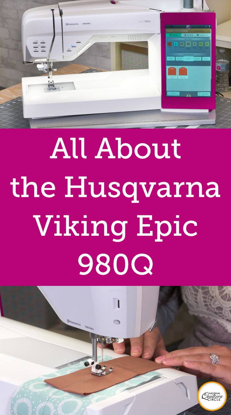 a woman is using a sewing machine with the words all about the husquana viking