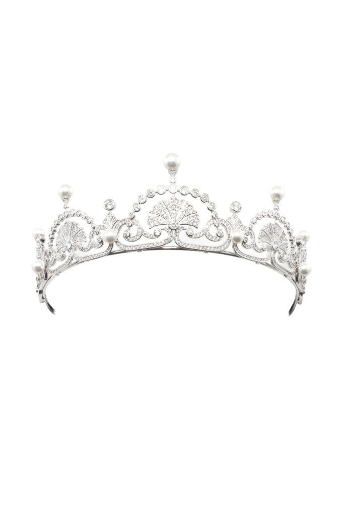 Aeris Crown Tiara Elegant Tall Crown With Rhinestones, Elegant Formal Jewelry With Tall Crown, Elegant Silver Hair Accessories For Evening, Elegant Tall Crown For Party, Elegant Crystal Crown For Wedding, Elegant White Rhinestone Headpieces, Elegant Silver Crown With Rhinestones, Elegant Silver Headpiece With Rhinestones, Elegant Crystal Crown Headpiece