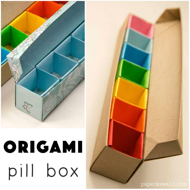 an origami pill box is shown with the lid open and it's empty