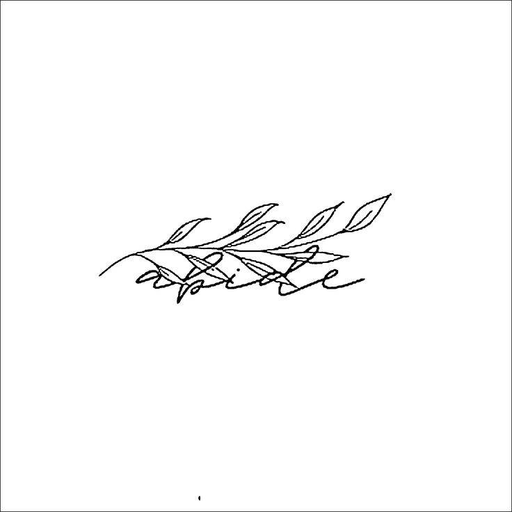 a black and white drawing of an olive branch with the word love written in cursive writing