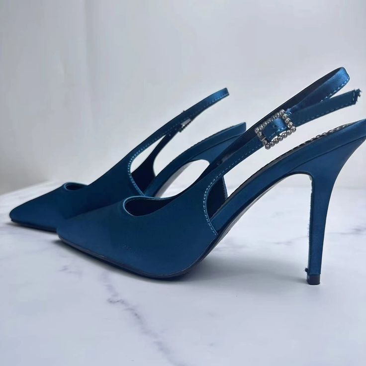 Lasaky - Navy Blue Vintage Style High Heel Stiletto Pointed Toe Sandals Navy Blue Heels, Point Shoes, Blue Heels, Peacock Blue, Toe Sandals, Blue Vintage, High Heels Stilettos, High Heel, Vintage Style