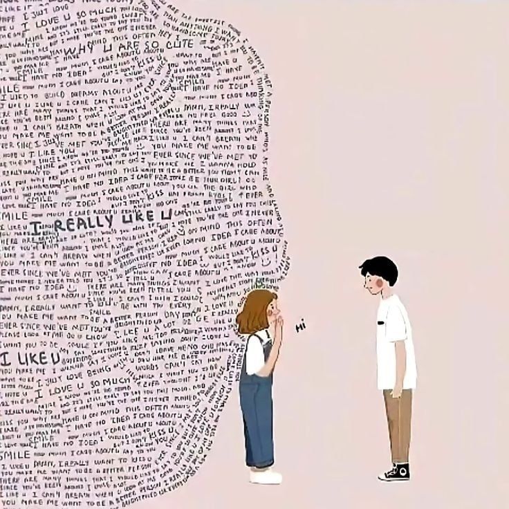 two people standing next to each other with words all over them