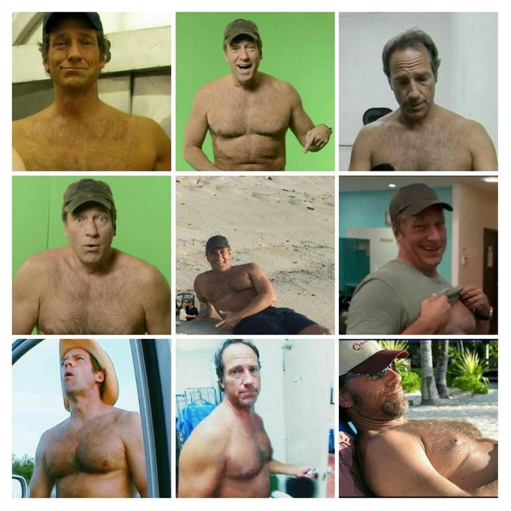 multiple pictures of men with no shirts on and one man without his shirt is smiling