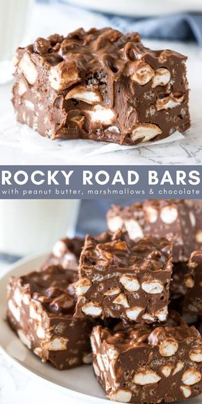 rocky road bars with peanut butter, marshmallows and chocolate