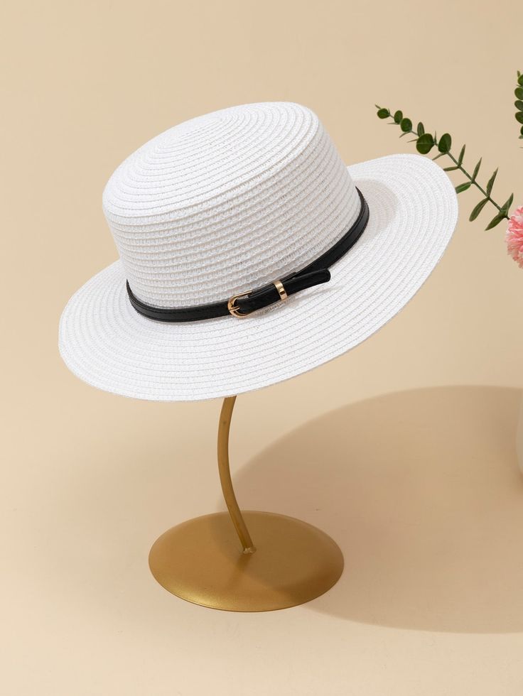 White Boho Collar  Paper Colorblock Straw Hat Embellished   Women Accessories Straw Bag Diy, Rope Sewing, White Fedora, Diy Crafts Room Decor, Diy Bag, Straw Hat, Hat Fashion, Panama Hat, Fedora