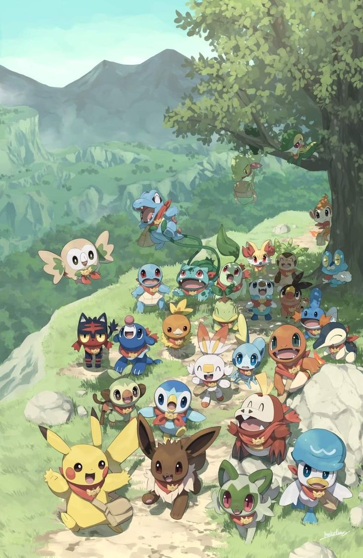 pokemon 20th anniversary poster with many pikachu characters