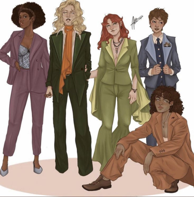 an image of four people that are in different outfits and the words words can't explain how much i love this fan art