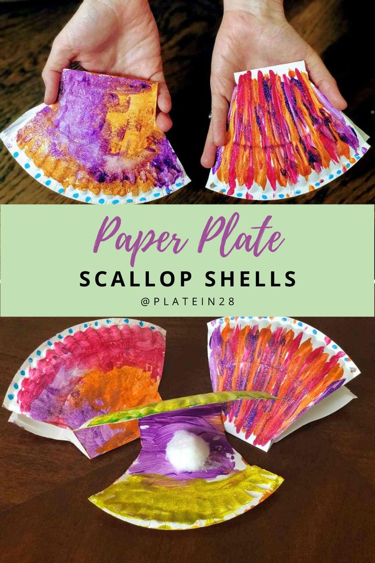 paper plate scallop shells with text overlay that says paper plate scallop shells