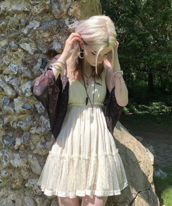 Fairy Core Aesthetic Outfits Grunge, Fairy Core Inspired Outfits, Aesthetic Clothes Cottagecore, Summer Outfits Goblincore, Goblin Core Dress, Fairy Outfit Ideas Drawing, Goblin Core Summer Outfits, Valley Girl Outfits, Summer Fairy Outfits