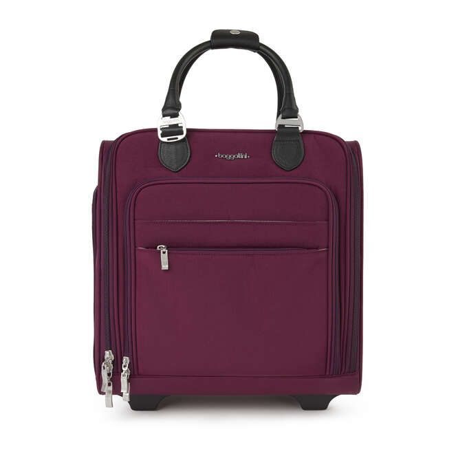 2-wheel underseat carry-on in eggplant | baggallini® Ryan Air, Carryon Suitcase, Underseat Carry On, Carry On Tote, Interior Organization, Carry On Size, Quick Getaway, 4 Wheeler, Travel Purse