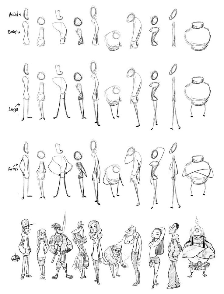 an image of various poses and gestures for the character model sheet, with text below