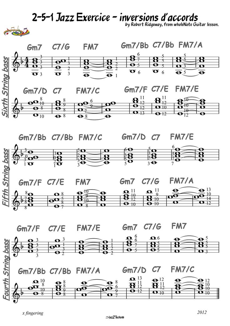 sheet music with the words 2 - 4 - 1 jazz exercise in french and english