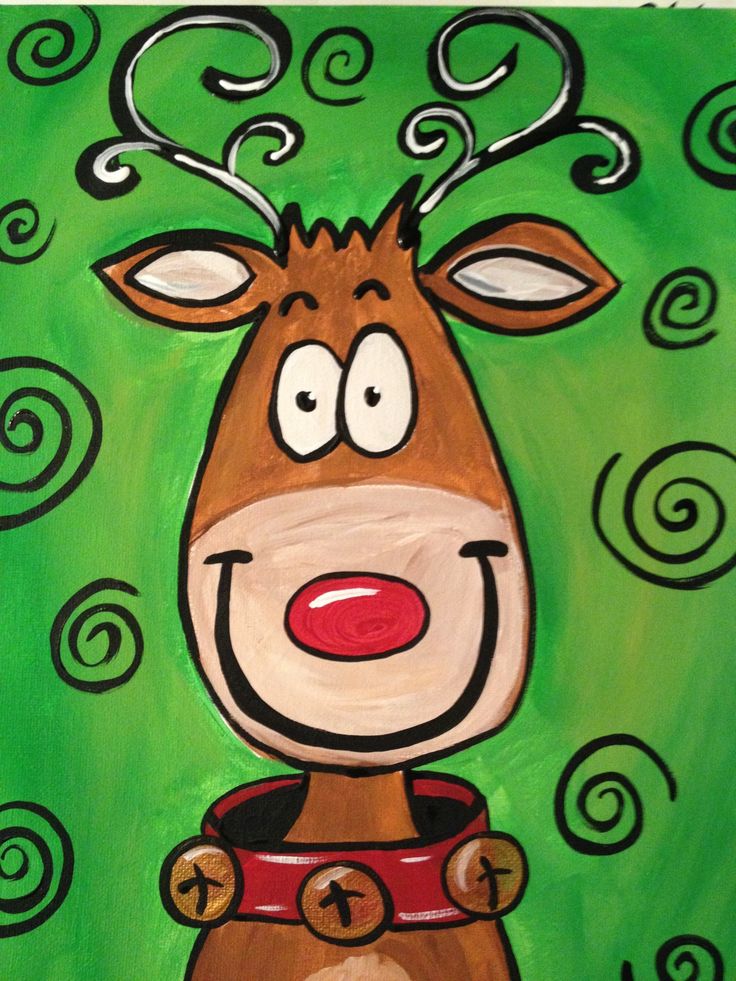 a painting of a reindeer wearing a red collar with swirls on it's head