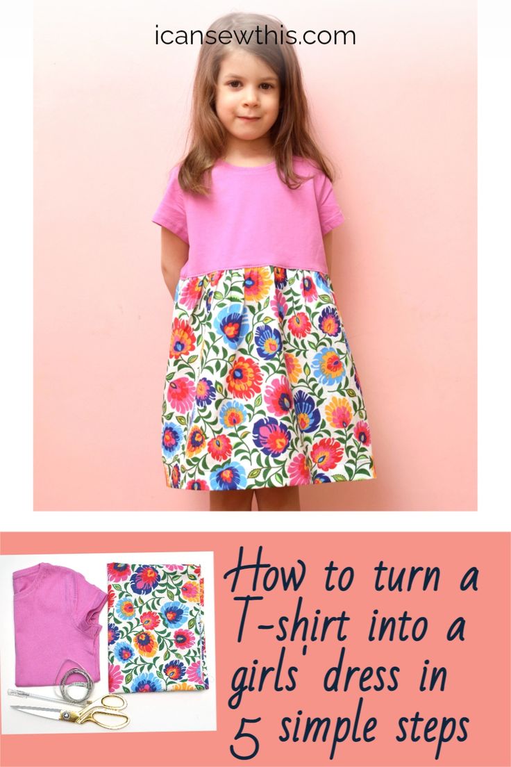 Easy Dress Diy Beginners Sewing, Tshirt Dress Sewing Pattern Free, Simple Dress Pattern Kids, Dress Made From Tee Shirt, T Shirt Dress Kids, How To Make A T Shirt Dress, Turn A T Shirt Into A Dress, Easy Kids Dress Pattern Free, Girls Dress From Mens Shirt Diy