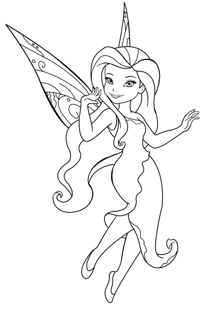 the tinkerbell fairy coloring page is shown in black and white, with an image of