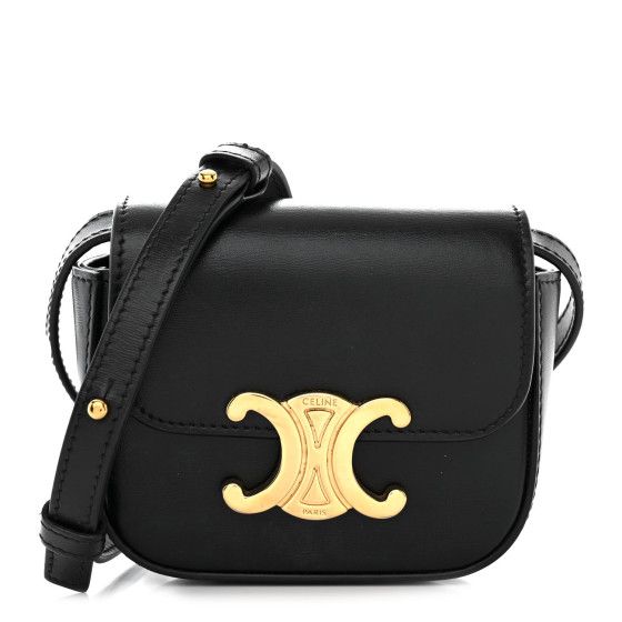 This is an authentic CELINE Shiny Calfskin Mini Triomphe in Black. This chic shoulder bag is crafted of calfskin leather in black. The bag features an adjustable leather shoulder strap, gold hardware, and a gold snap lock. This opens to a black leather interior with a patch pocket. Celine Triomphe Chain Bag, Celine Triomphe Bag Tan, Celine Triomphe Shoulder Bag, Celine Triomphe Chain Shoulder Bag, Celine Box, Celine Black Shoulder Bag, Black Mini Bag, Celine Shoulder Bag, Snap Lock