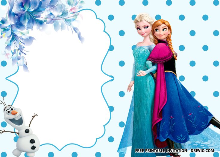 an image of two frozen princesses with blue flowers and polka dot paper in the background