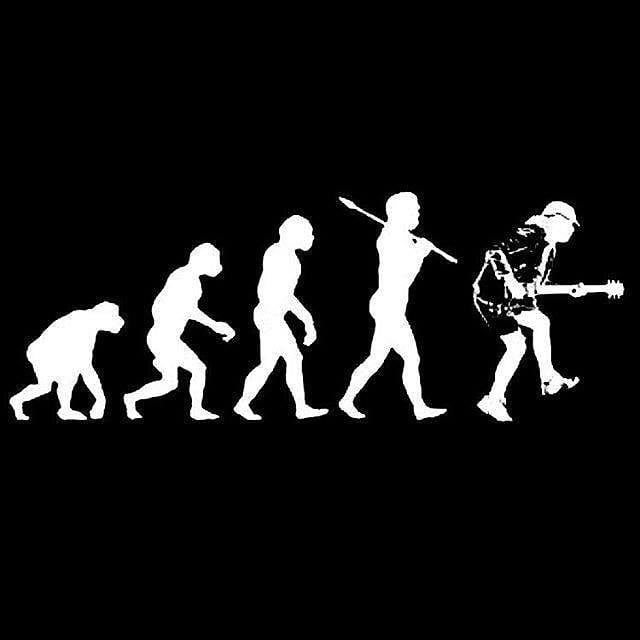 the evolution of rock and roll music is depicted in this black and white photo, as well as an image of a man with a guitar