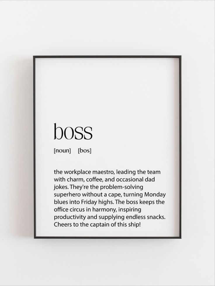 Hilarious Boss Definition Print | Office Decor | Funny Gift for Boss Surprise Boss Birthday, Funny Boss Birthday Quotes, Office Birthday Pranks Boss, Boss Birthday Ideas Office, Funny Birthday Cards For Boss, Birthday Card For Boss, Boss Birthday Gift, Boss Humor, Gifts For Your Boss