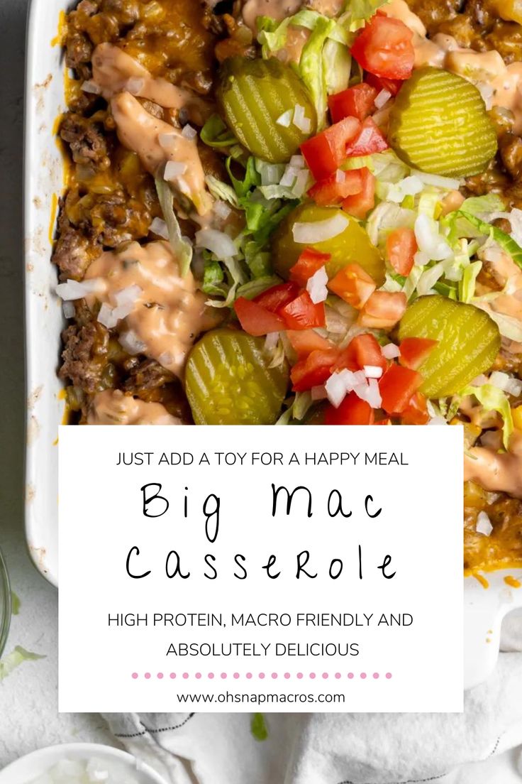 a casserole dish with vegetables and sauce in it on a white plate, next to the words just add a top for a happy meal