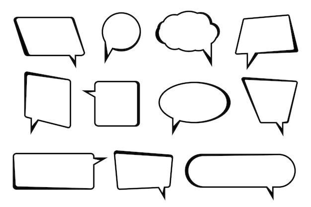 a set of speech bubbles with different shapes and sizes, all drawn in black ink