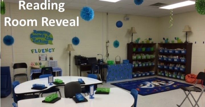 the reading room is decorated with blue pom poms