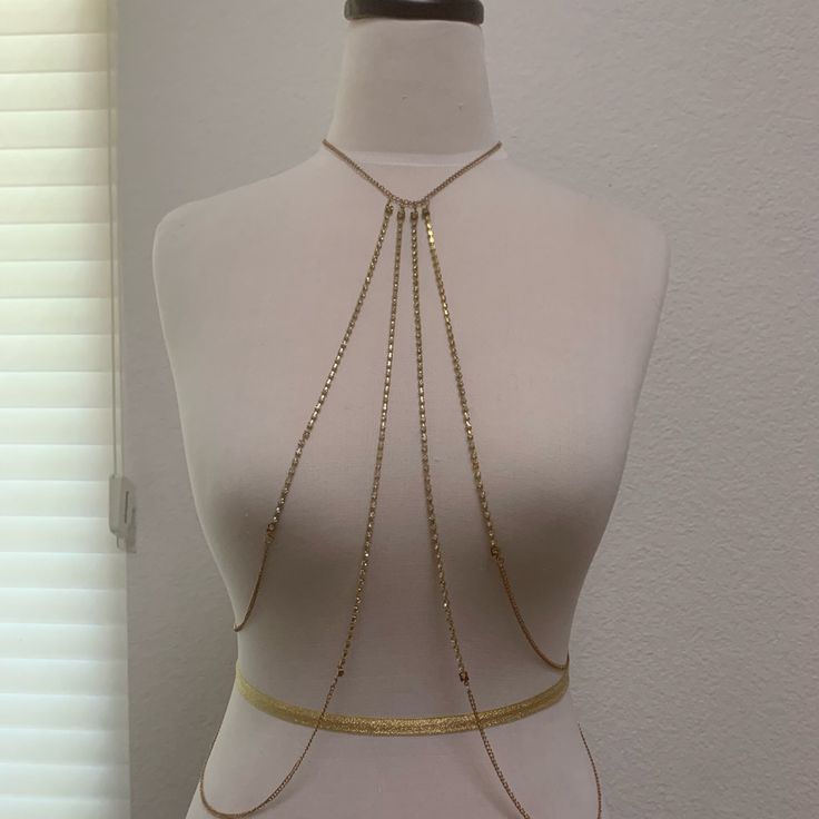 Brand New Open To Offers And Trades Gold Harness Body Chains, Fitted Gold Body Chain For Night Out, Gold Backless Body Chain, Gold Body Chain For Summer, Summer Festival Fitted Body Chain, Summer Body Chain With Chain Strap For Night Out, Gold Body Chain For Summer Evening, Gold Body Chain For Evening In Summer, Fitted Body Chain For Summer Night Out