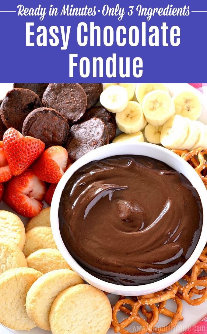 chocolate fondue on a plate with pretzels and strawberries