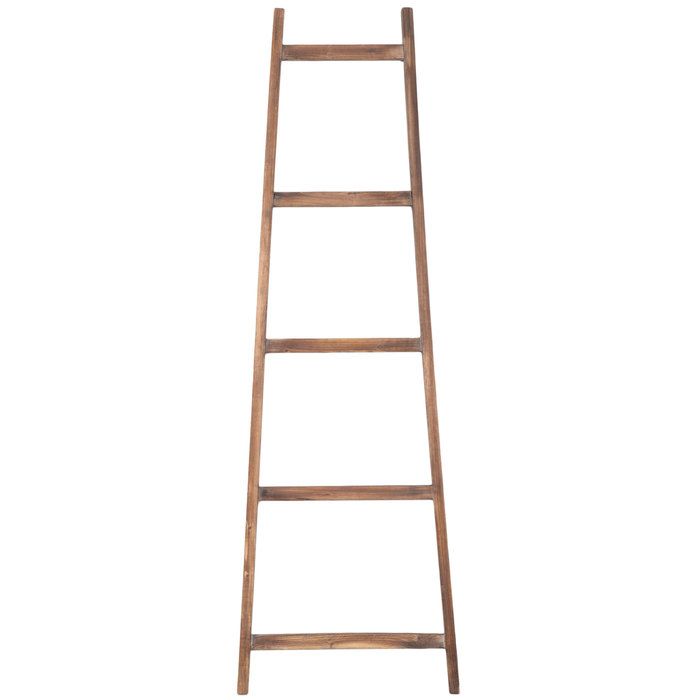 an old wooden ladder stands against a white background with clippings to the bottom