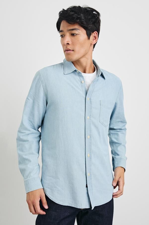 Look and feel amazing in this super soft, vintage inspired denim chambray shirt. Made from lightweight cotton chambray, this long sleeve collared button-down shirt features a vintage wash finish, classic fit, and patch pocket at chest.True to size100% CottonMachine Wash Cold. Tumble Dry Low. Remove Promptly. Do Not Bleach. Washed Blue Button-up Shirt For Casual Gatherings, Unstructured Denim Button-up Shirt, Unstructured Light Wash Shirt For Spring, Washed Blue Button-up Shirt With Patch Pockets, Light Indigo Everyday Denim Shirt, Light Indigo Denim Shirt For Everyday, Relaxed Fit Chambray Shirt With Button Closure, Classic Light Indigo Button-up Shirt, Chambray Button-up Shirt With Pockets