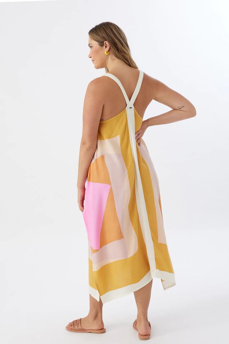 Miranda Dress - Winter White | O'Neill Printed Dresses For Brunch During Beach Season, Yellow Tie-back Dress For Vacation, Vacation Beach Season Sleeveless Midi Dress, Printed Sleeveless Dress For Beach In Summer, Printed Sleeveless Summer Dress For The Beach, Printed Sleeveless Dress For Summer Beach, Sleeveless Sundress Midi Dress For Beach Cover-up, Casual Printed Midi Sundress, Printed Summer Maxi Dress