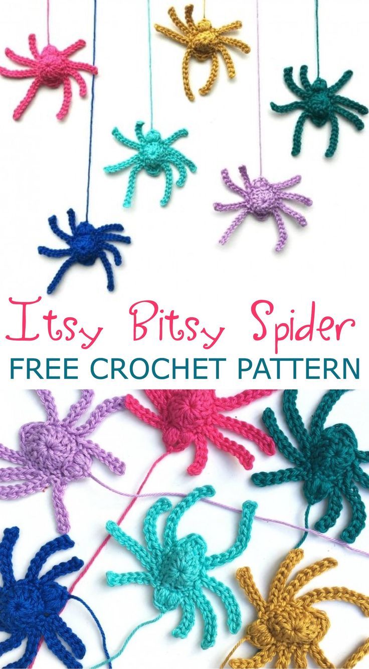 crocheted spider mobile is shown with the text, it's bitsy spider free crochet pattern