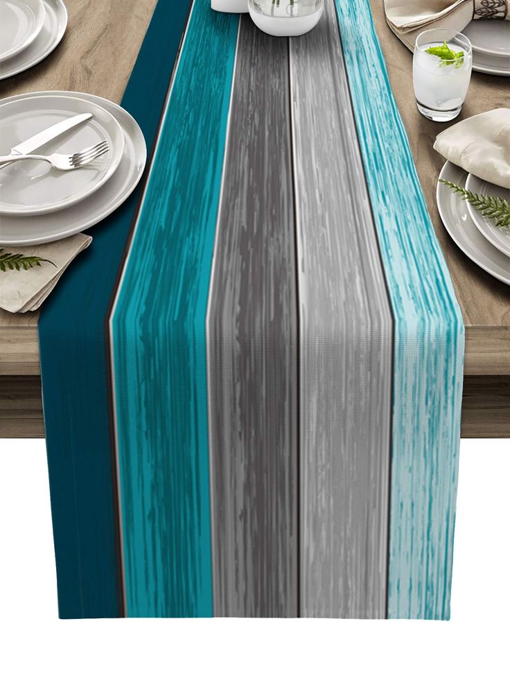 PRICES MAY VARY. [High-Quality] Made Of Polyester Fabric,this Rustic Ombre Peacock Blue Gray Farmhouse Retro Rustic Barn Wood Texture Table Runner for Country,Primitive,Cabin/Lodge is Eco-friendly/Durable/Wrinkle/Heat Resitant/,Protect your table top from stains,or scratch;Fine workmanship&Fully stitched and hemmed [Table Runner Farmhouse Style]：With Digital transfer print,the patterns has vivid and bright color,Not fading and bleeding. Match Well With Placemat Sets,Tablecloth Napkins Or Other D Coffee Table Runner, Dark Wood Table, Table Scarf, Rustic Table Runners, Rustic Farmhouse Table, Farmhouse Table Runners, Table Runner Size, Dining Table Runners, Striped Table Runner