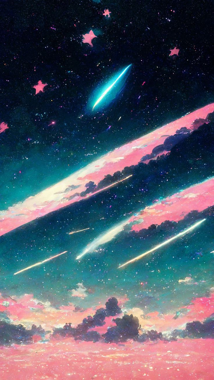 the sky is filled with stars and clouds