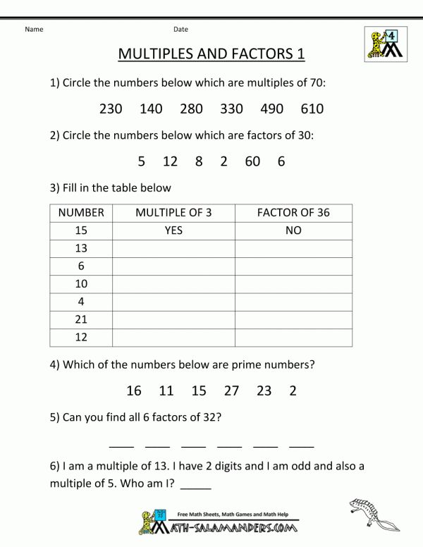 worksheet showing the number and fractions for numbers 1 - 10, which are