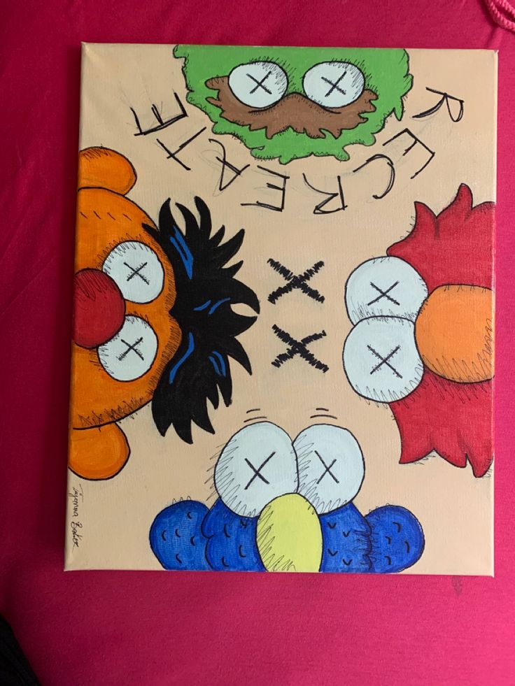 Canvas Art Designs Kaws X Sesame Street Painting, Kaws Sesame Street Painting, Kaws Elmo Drawing, Kaws Drawing Sketch, Kaws Sketch Easy, Kaw Drawings, Klaws Painting Canvas, Kaws Art Drawing, Kaws Art Paintings