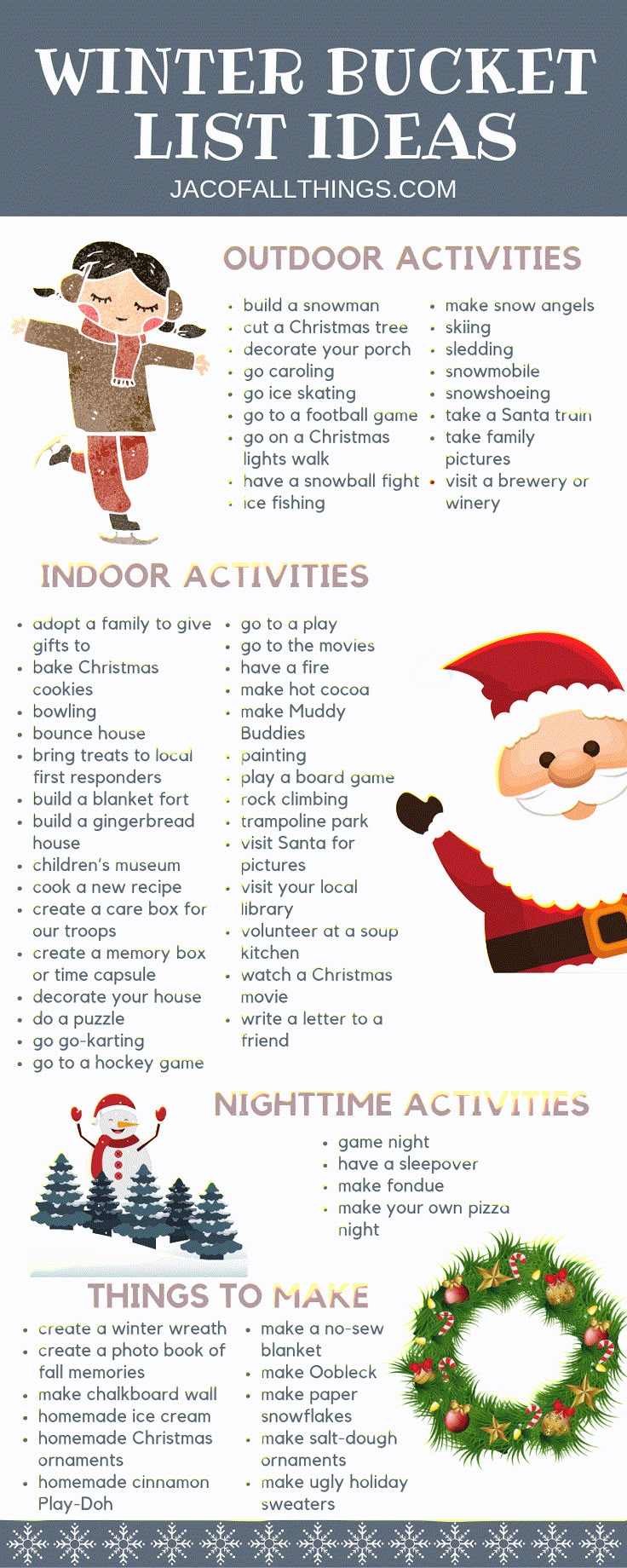 an info sheet for the winter bucket list