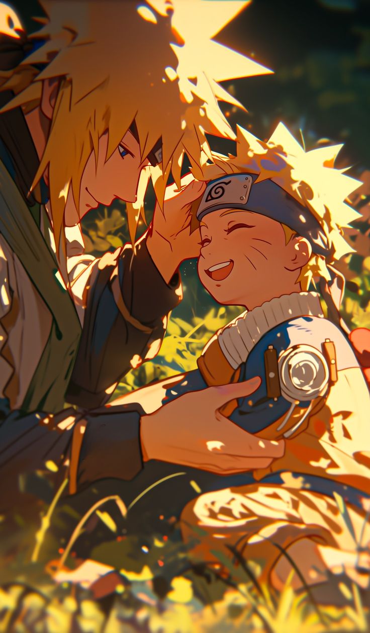 two anime characters sitting in the grass with one holding his arm around the other's shoulder