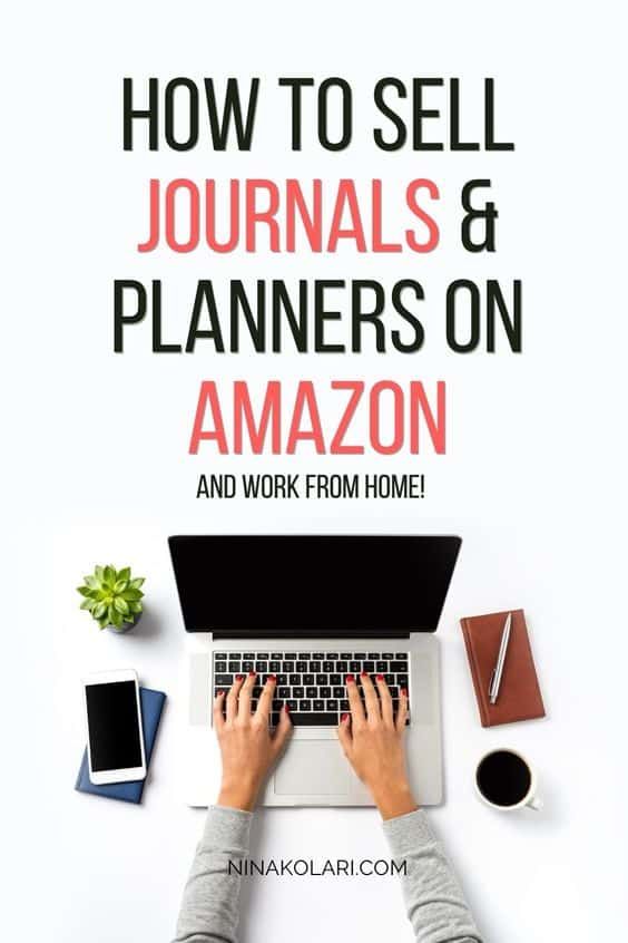 a person typing on a laptop with the words how to sell journals and planners on amazon