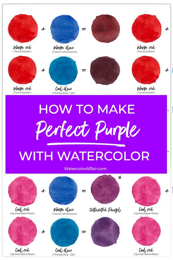 how to make perfect purple with watercolor in different shades and colors on the page