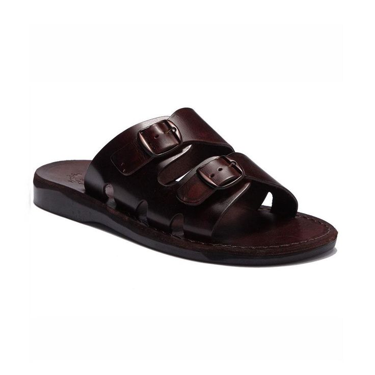 Barnabas Brown, handmade leather slide sandals - Front View Mens Slide Sandals, Timeless Shoes, Mens Shoes Sandals, Mens Leather Sandals, Leather Slide Sandals, Buckle Sandals, Leather Slides, Brown Sandals, Shoe Style